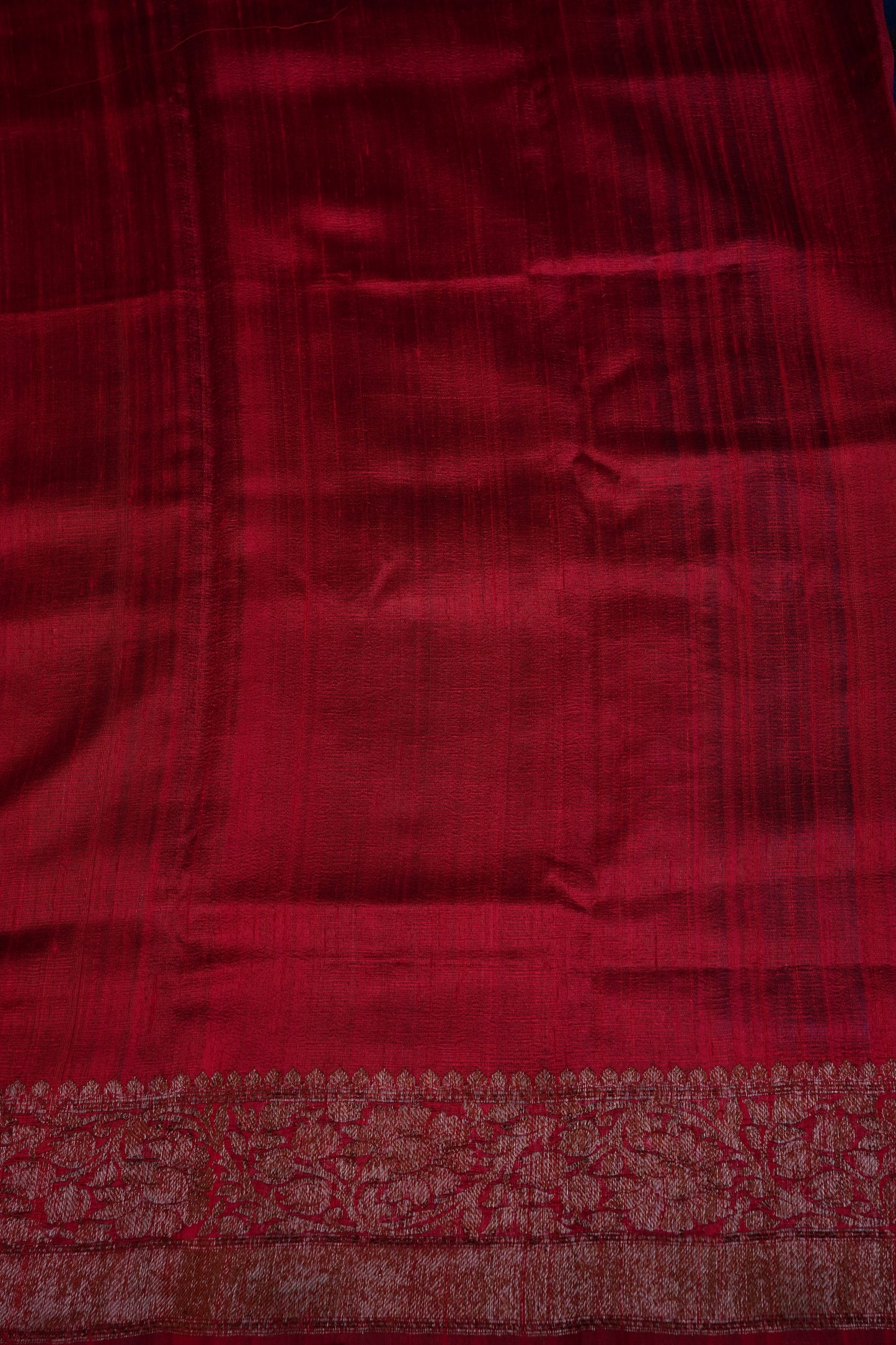 Pure Tussar Banarasi Raw Silk Saree β Blue with Pink 3D Contrast Antique Zari Borders|Silk Mark Certified