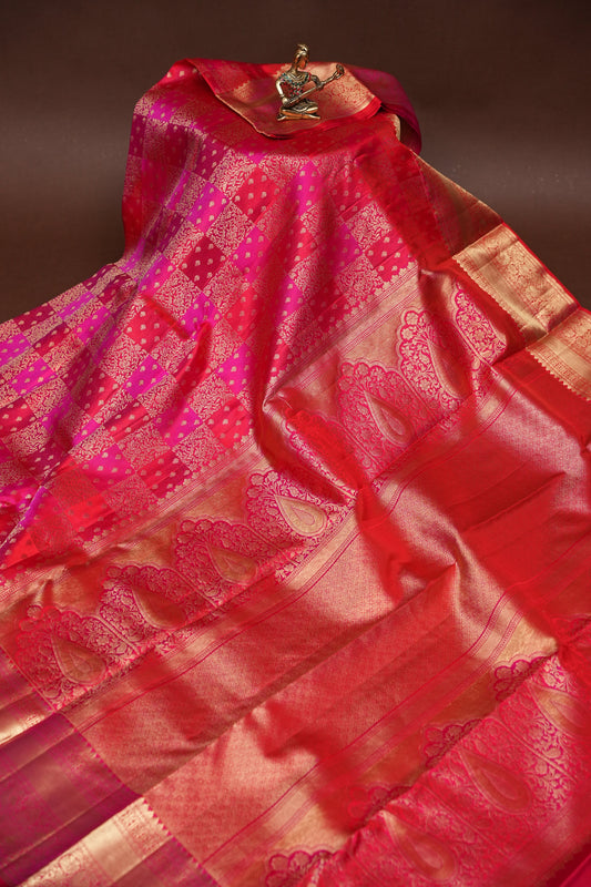Rangkat Collection-Pink & Red in Pure Kanchipuram Silk Saree|Silk Mark Certified