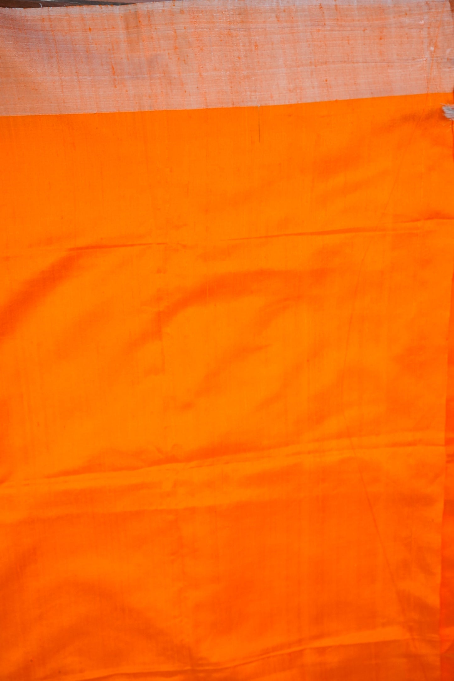 Pure Raw Silk Saree with Minimalist Silver Zari Border β Orange & White