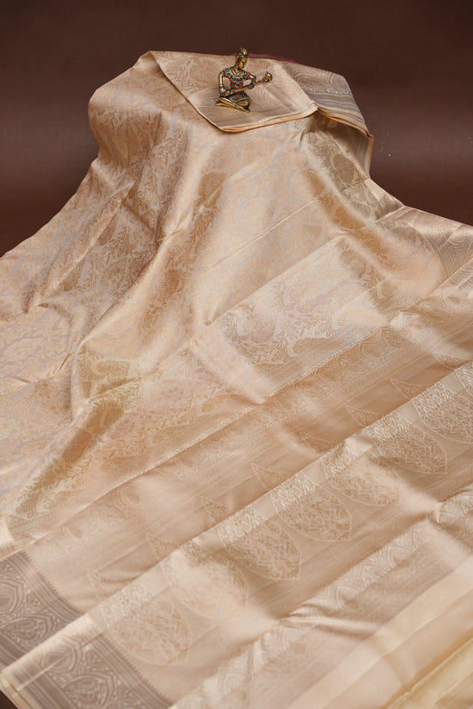 Pure Kanchipuram Silk Saree - Half White| Silk Mark Certified