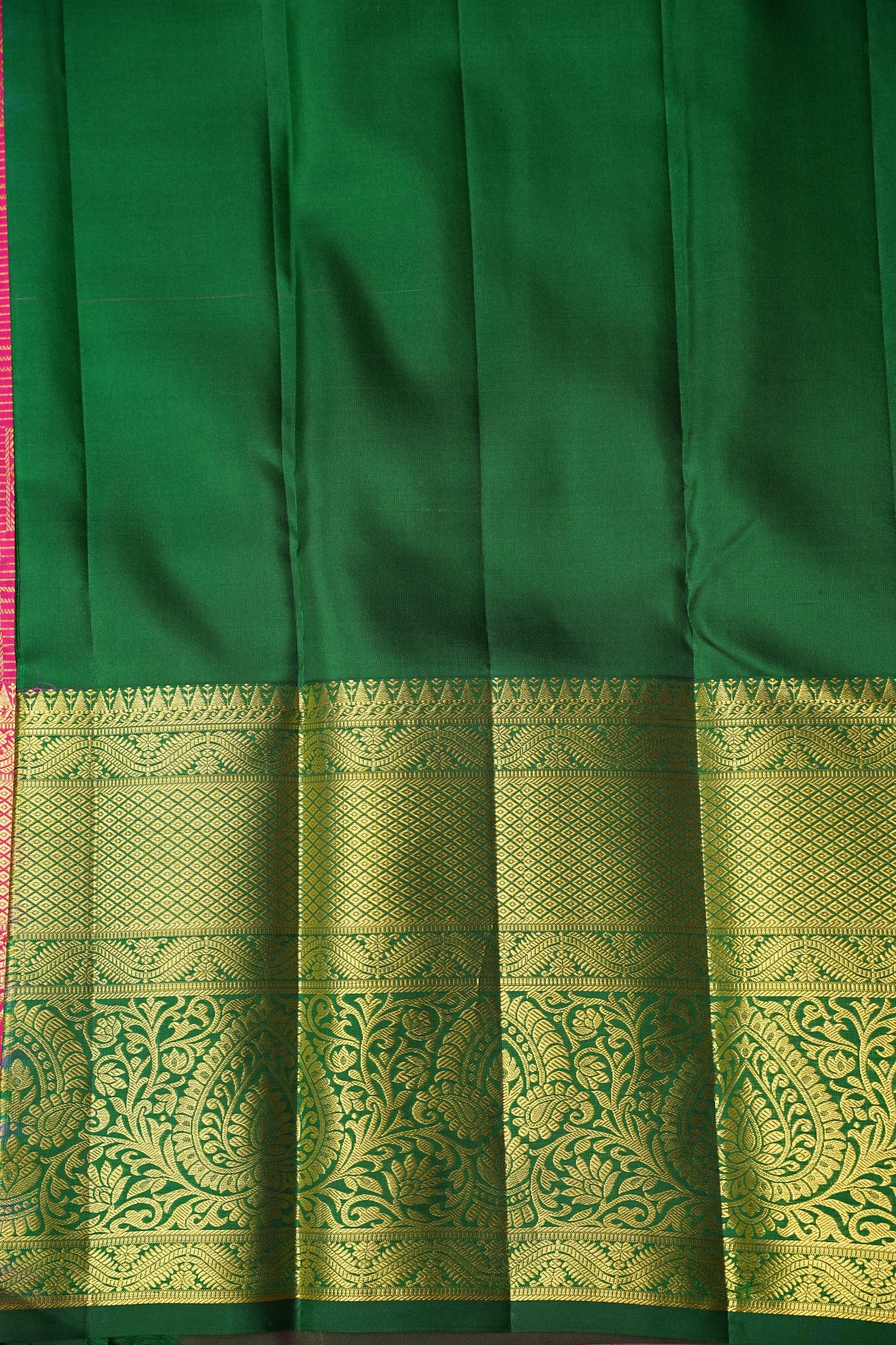 Pure Kanchipuram Brocade Silk Saree - Hot Pink & Green| Silk Mark Certified