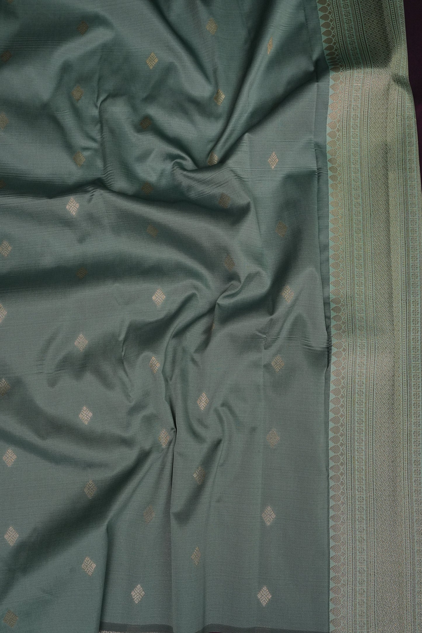 Kanchivaram Semi Silk Saree - Deep Purple with Sea Green