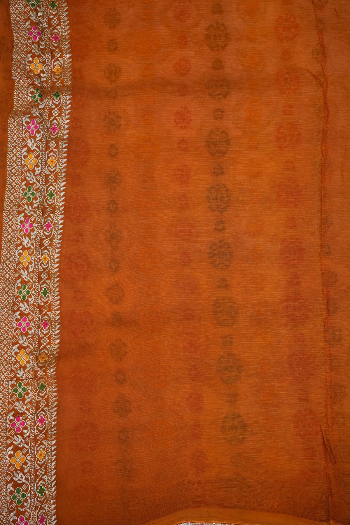 Heavy Georgette Banarasi Saree with Geometric Jaal Weaving β White & Mustard