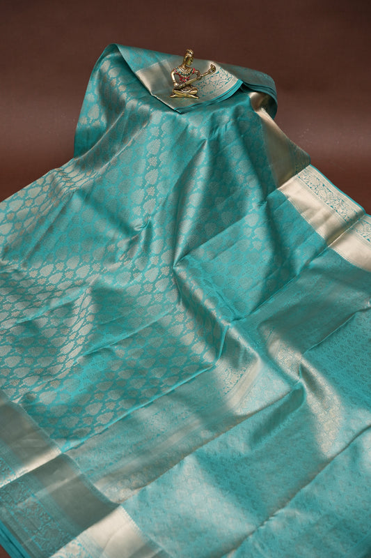 Pure Kanchipuram Brocade Silk Saree - Soft Aqua Blue| Silk Mark Certified