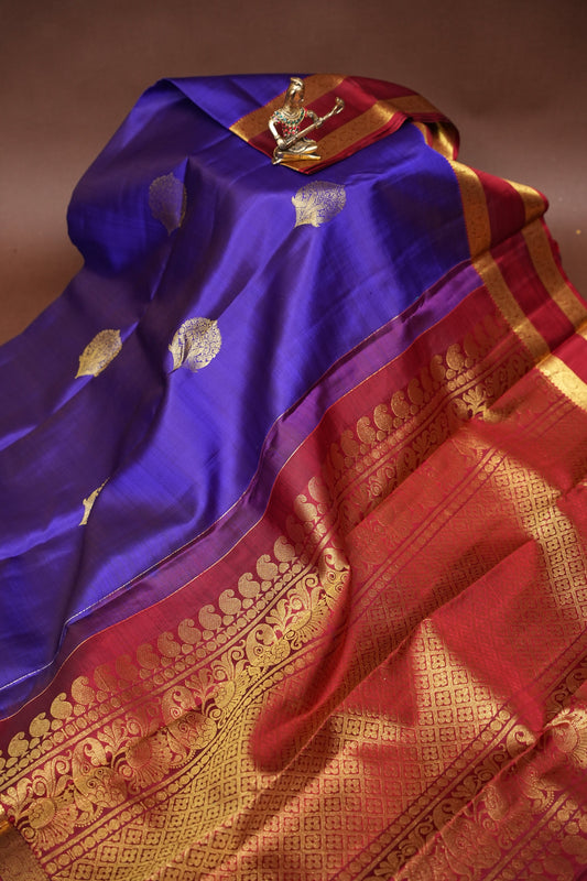 Pure Kanchipuram Silk Saree - Deep Purple & Maroon| Silk Mark Certified