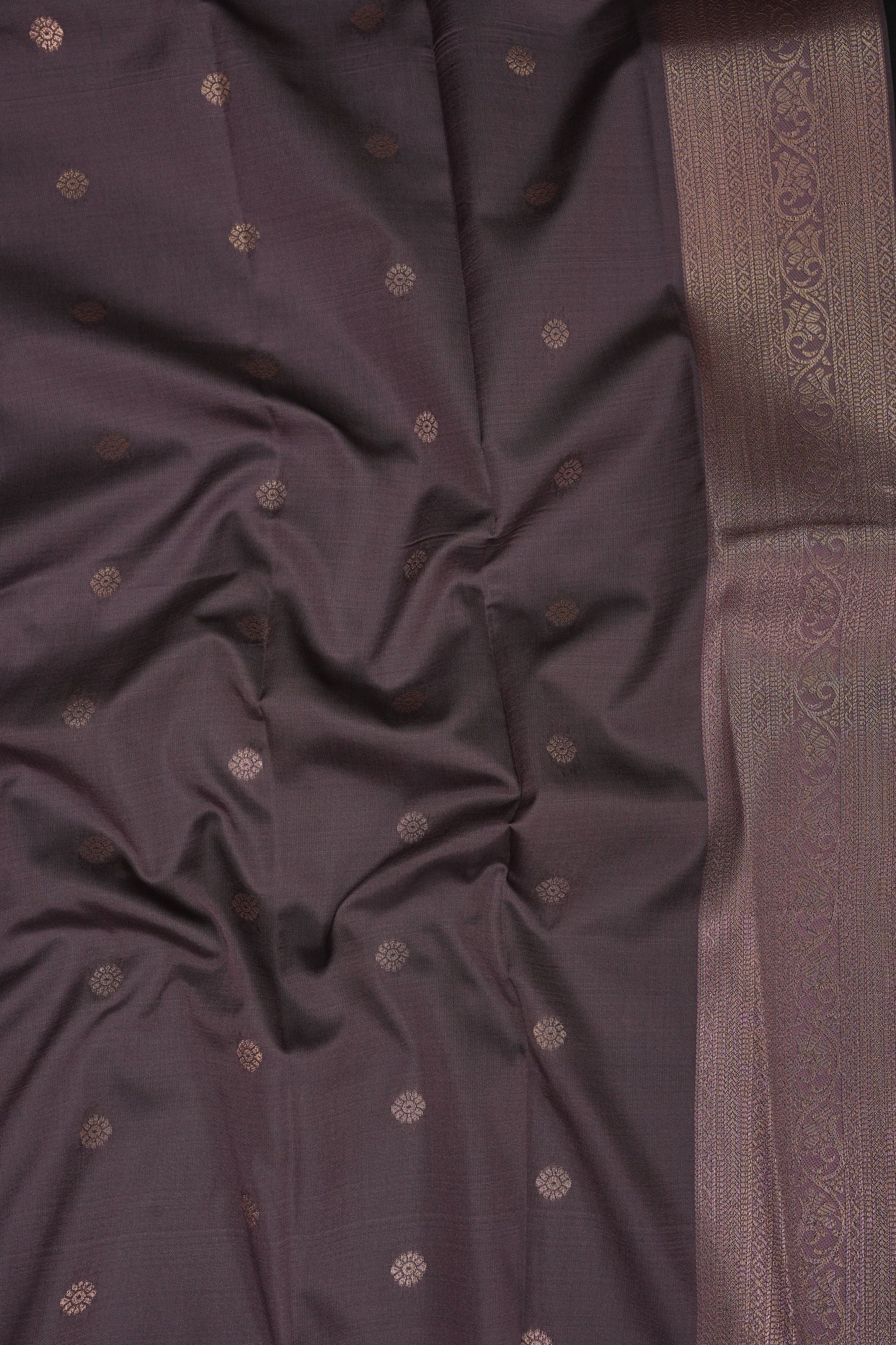 Black Semi Silk Saree with Muted Mauve Vintage Zari Border