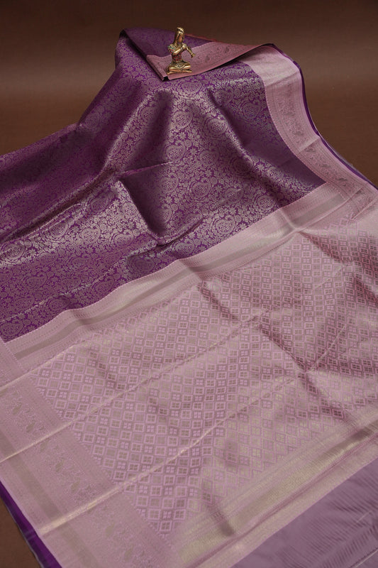Kanchivaram Semi Silk Saree - Wine with Baby Pink