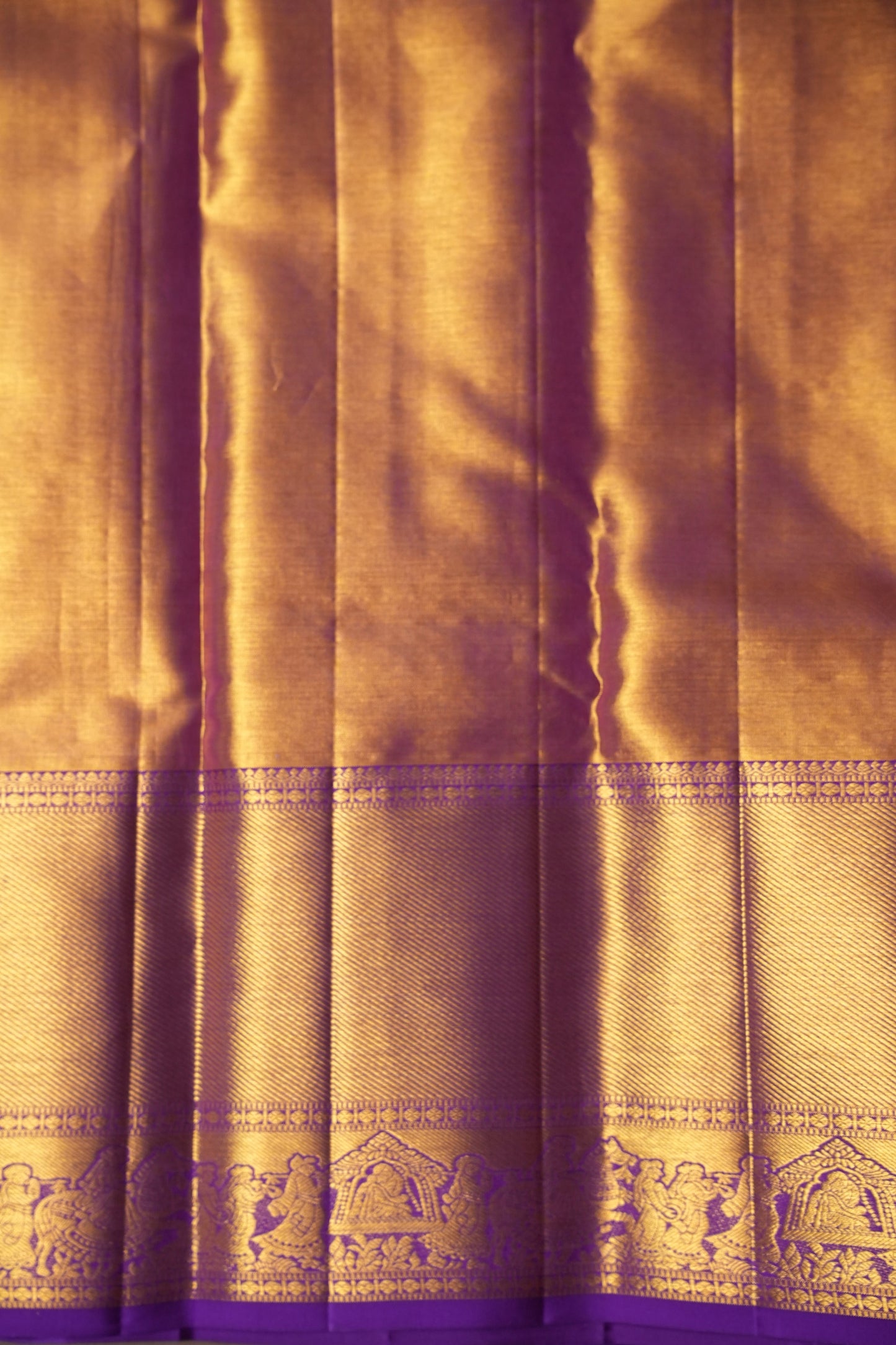 Gold with Purple Pure Tissue Kanchipuram Silk Saree|Silk Mark Certified