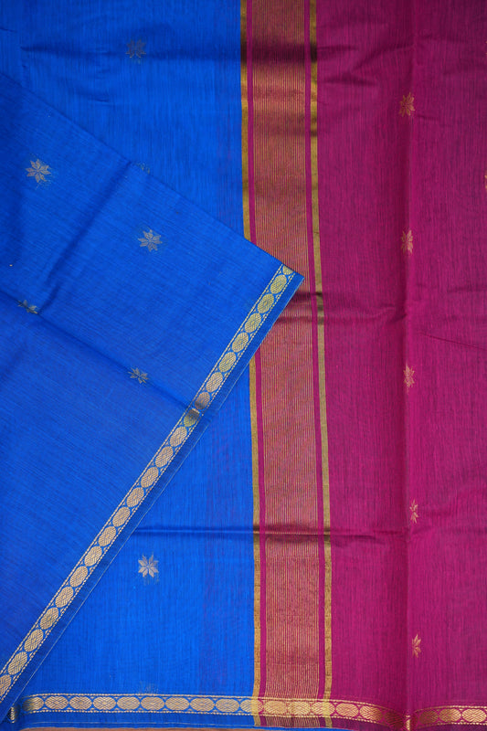 Maheshwari Silk Cotton Saree | Blue With Pink