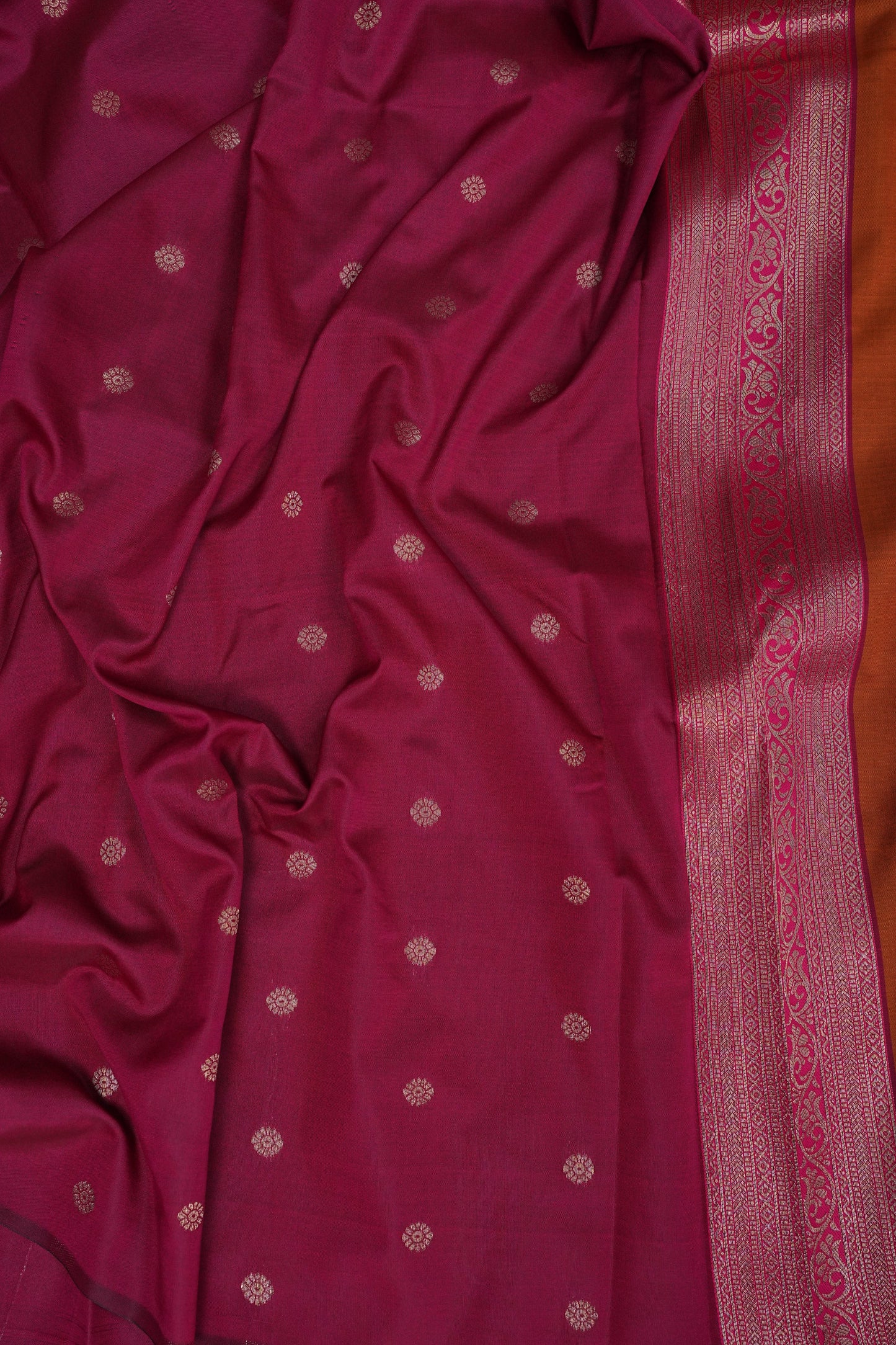 Rust Orange Semi Silk Saree with Pink Zari Border