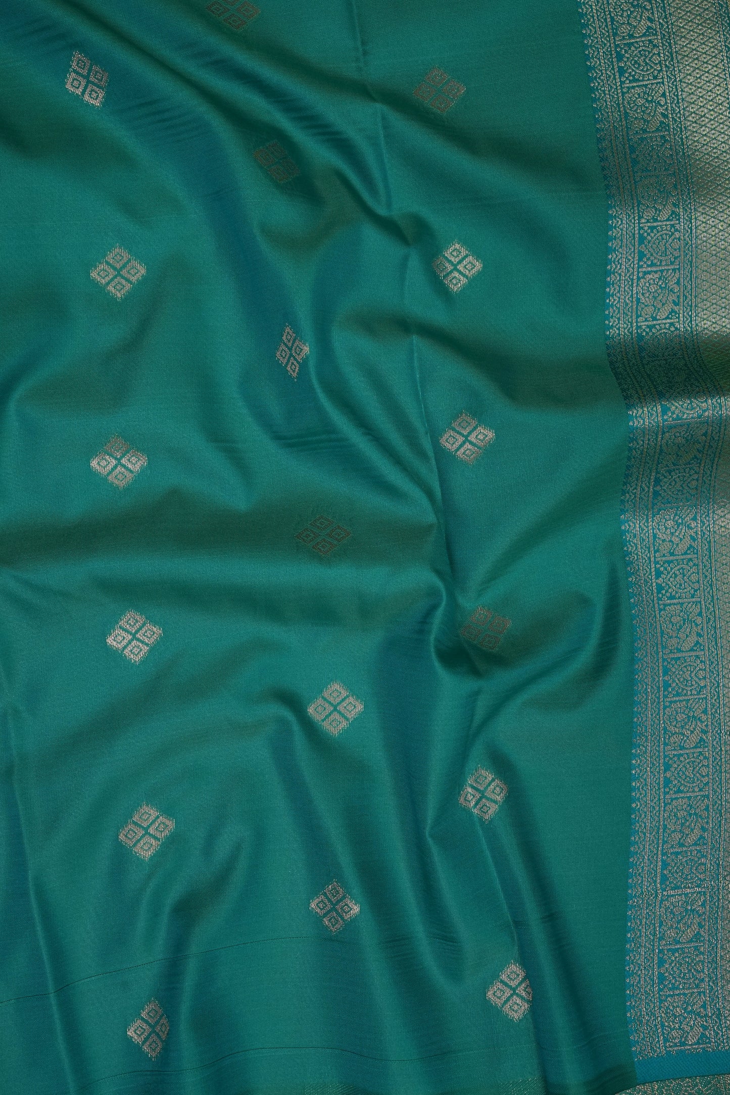 Lime Green Semi Silk Saree with Aqua Blue Silver Zari Border