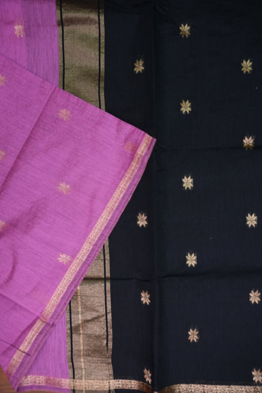 Maheshwari Silk Cotton Saree | Black With Pink