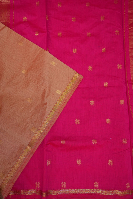 Maheshwari Silk Cotton Saree | Peach With Pink