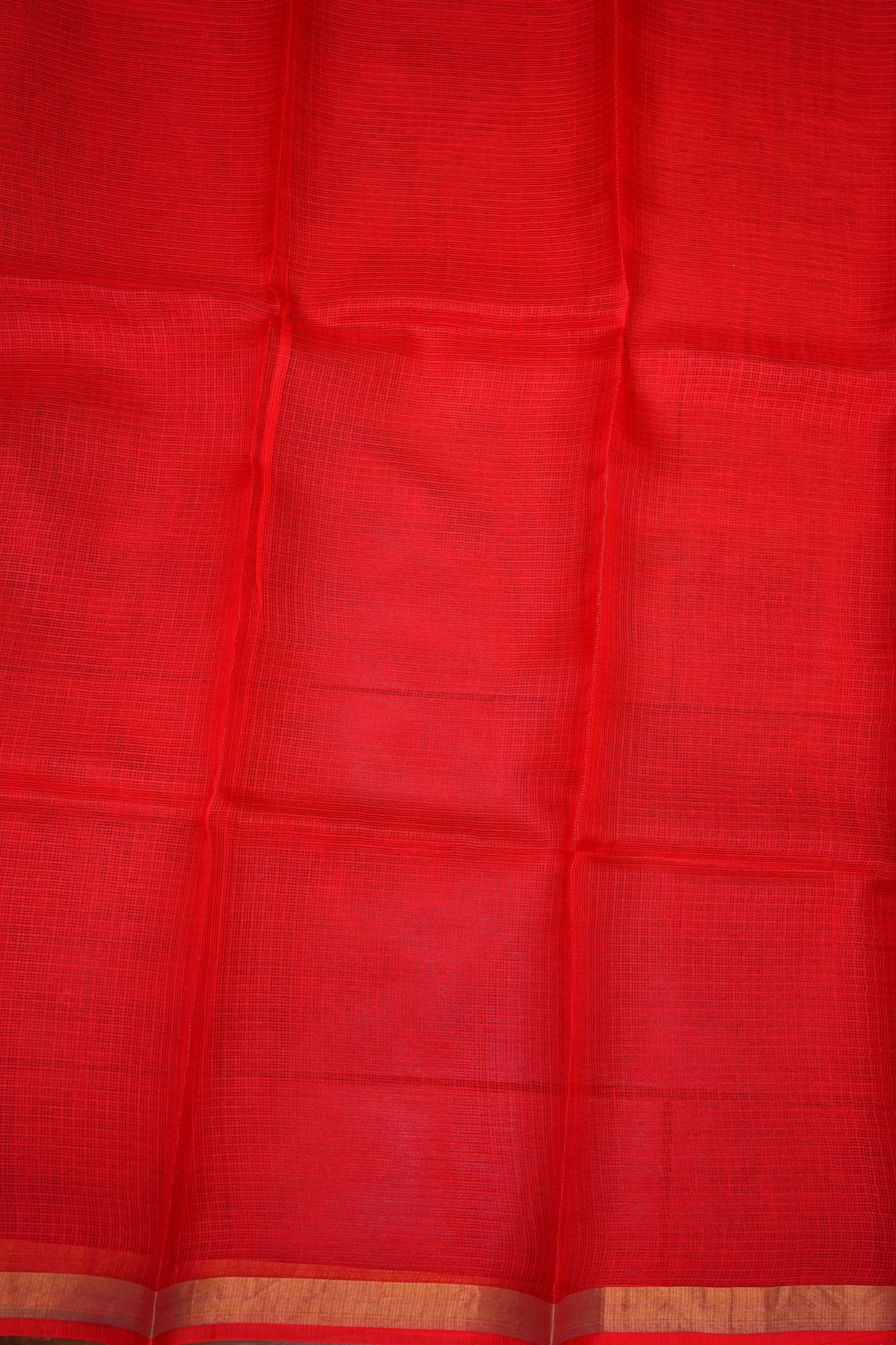 Silk Kota Plain Saree - Bright Red