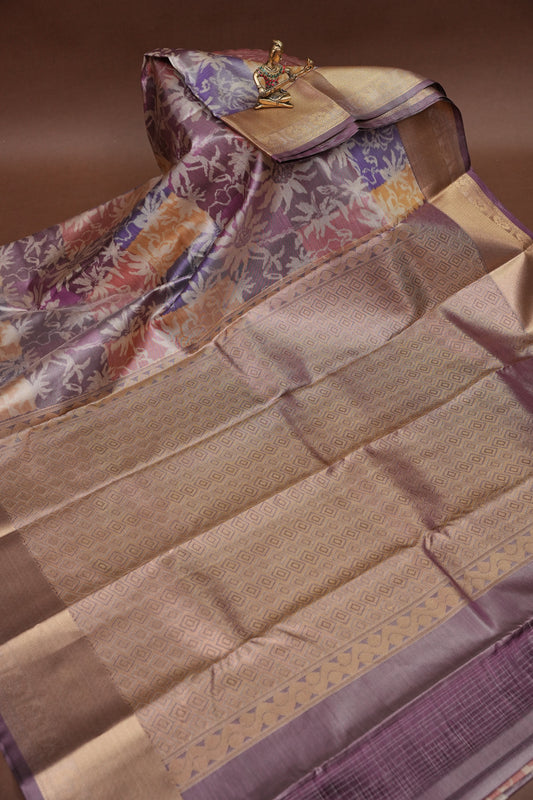 Digital Printed Semi Silk Saree - Pastel Multicolour
