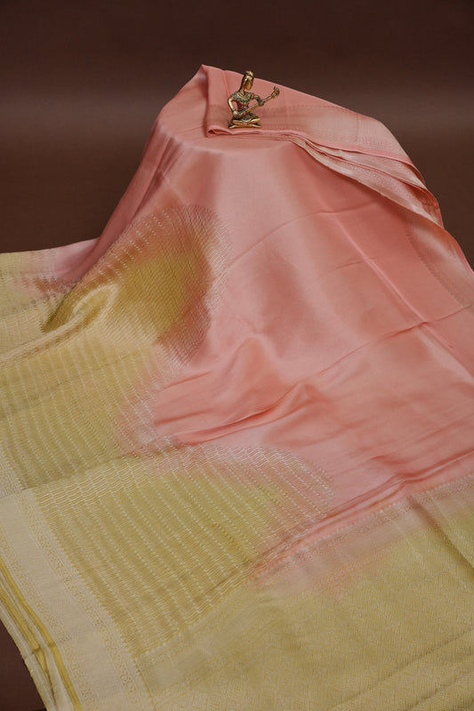 Soft Banarasi Silk Saree - Peach and Green
