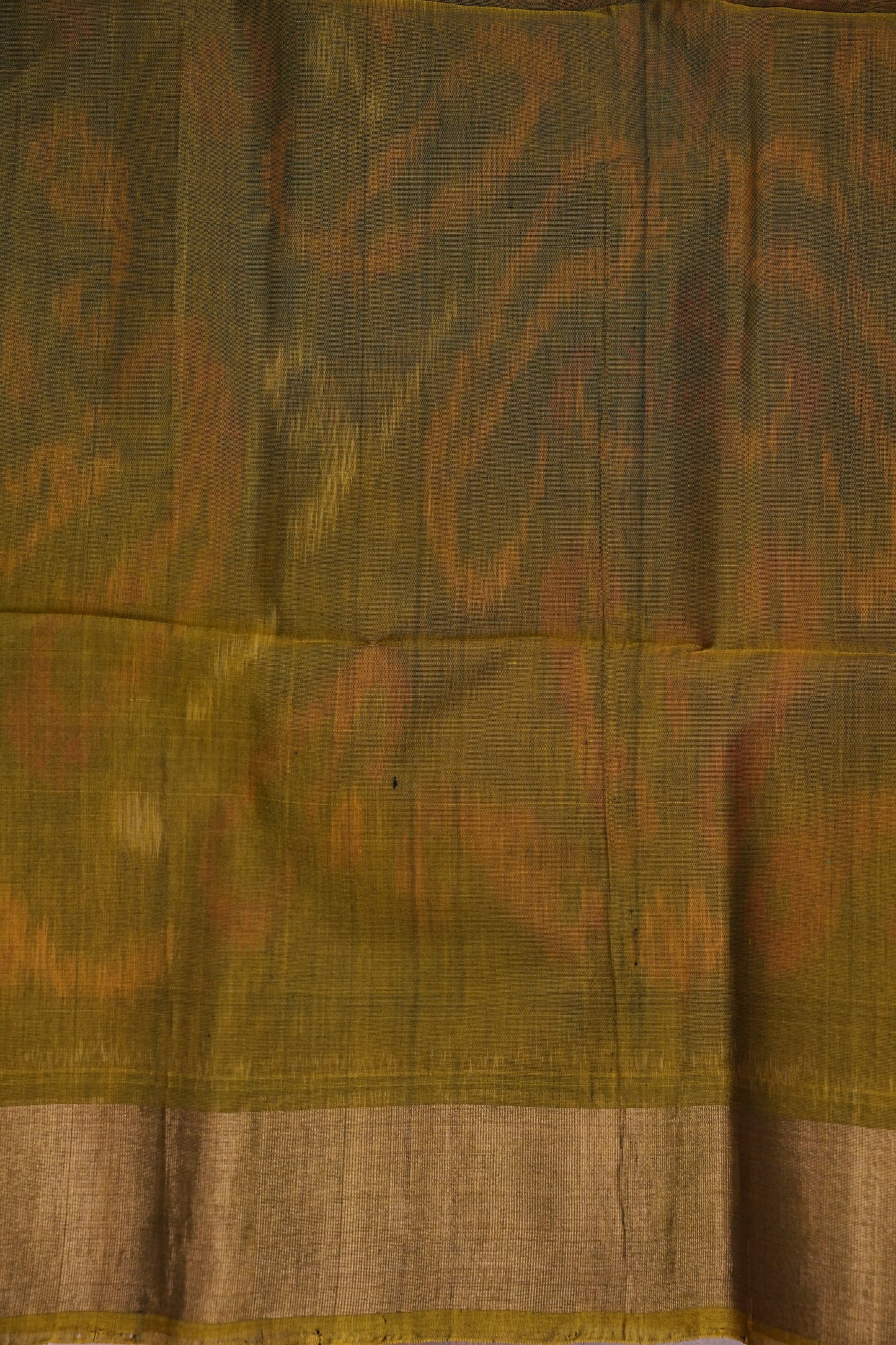 Pure Ikkat Silk Cotton Saree - Bottle Green & Mustard