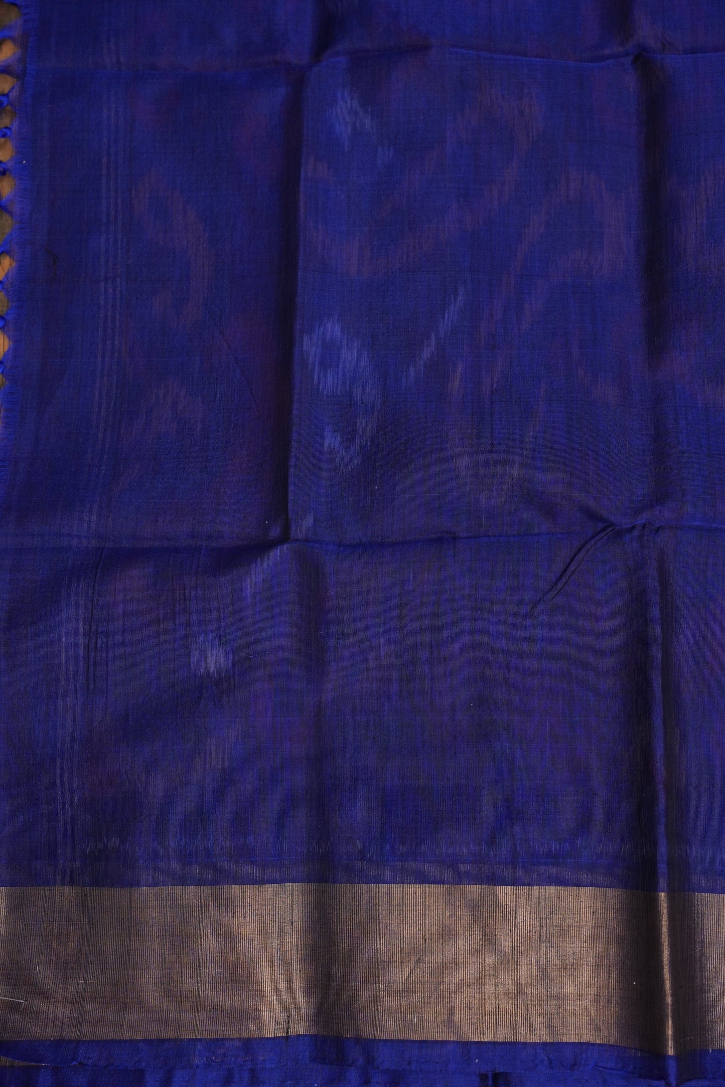 Pure Ikkat Silk Cotton Saree - Beige & Royal Blue