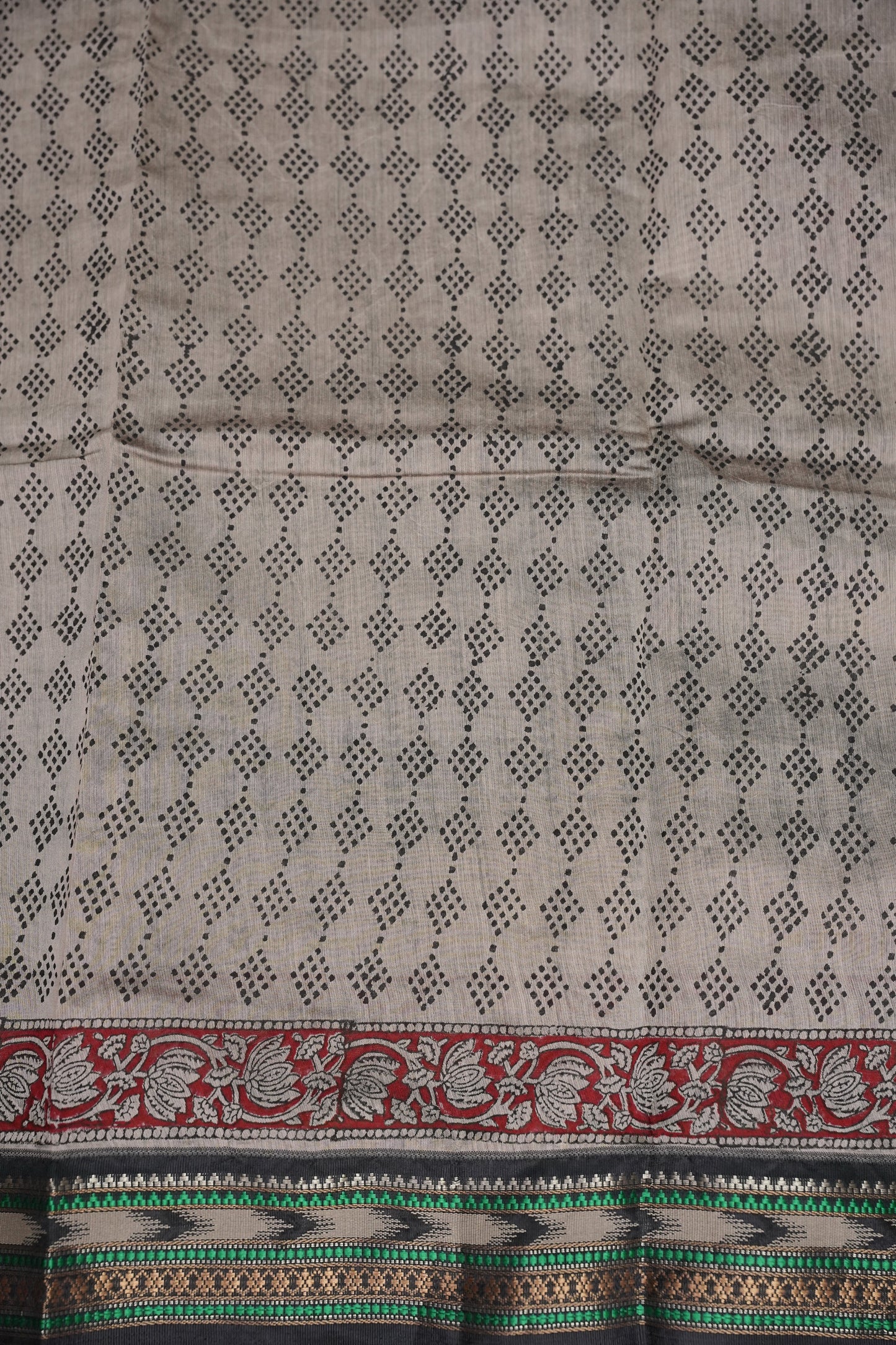 Chanderi Silk Cotton Block Printed Saree - Grey & Black