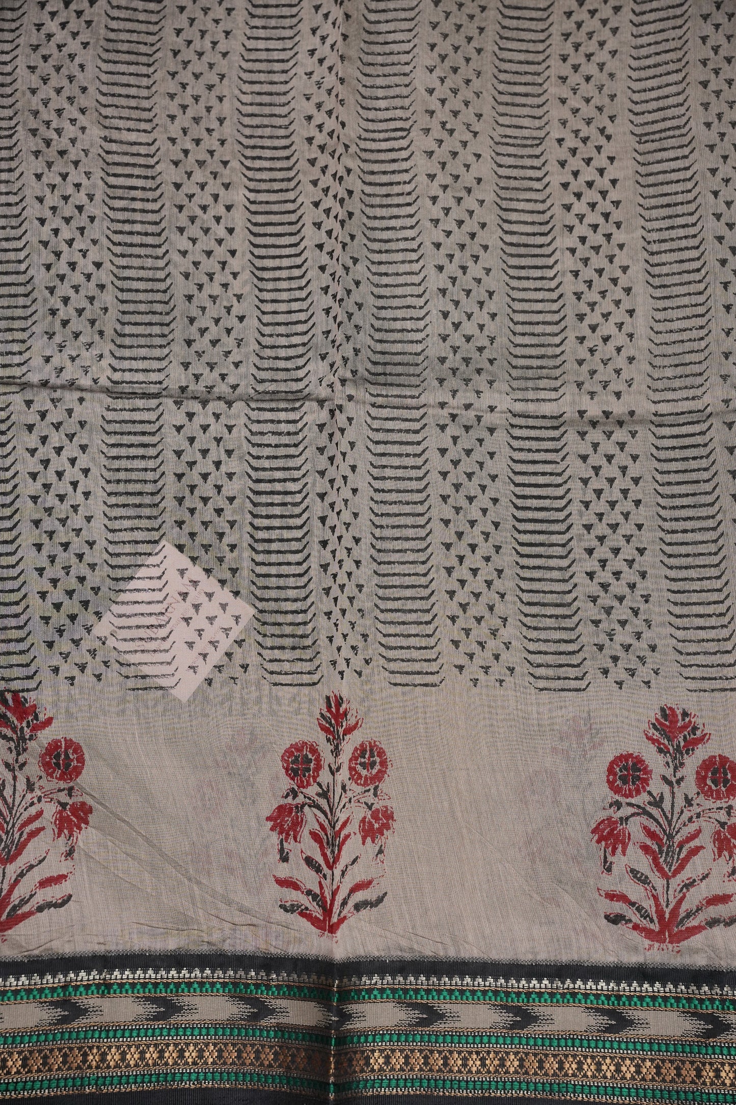 Chanderi Silk Cotton Block Printed Saree - Grey