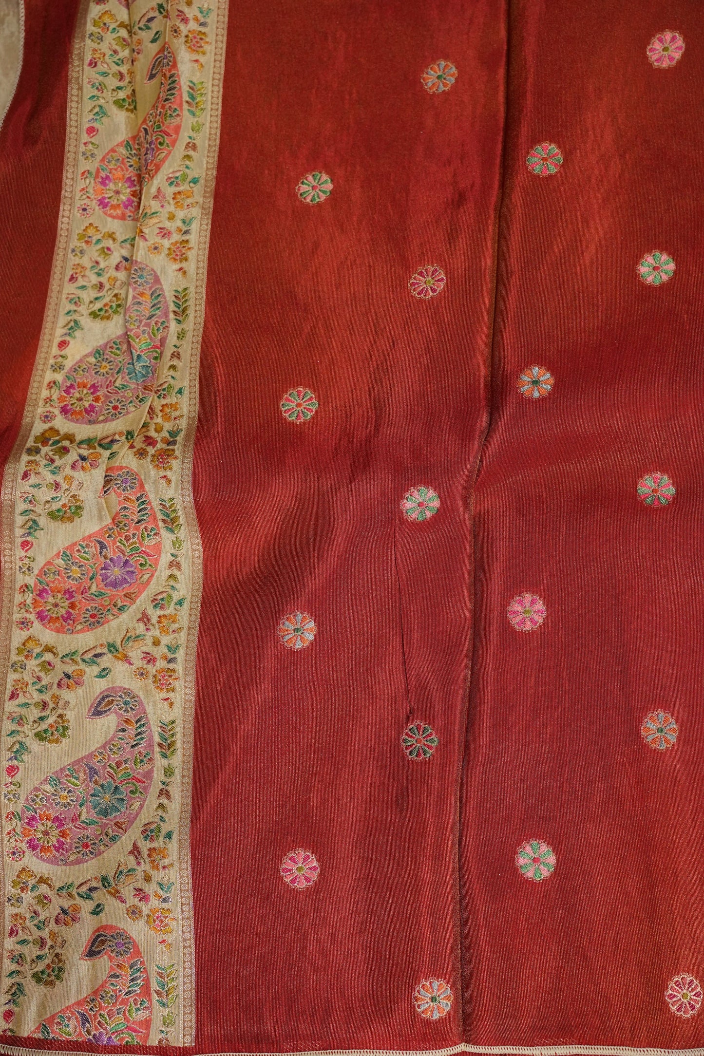 Kashmiri Pashmina Mellow Tissue Banarasi Saree - Ivory Gold