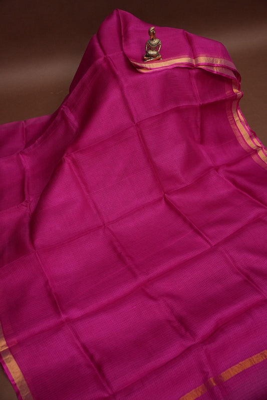 Silk Kota Plain Saree - Dark Pink
