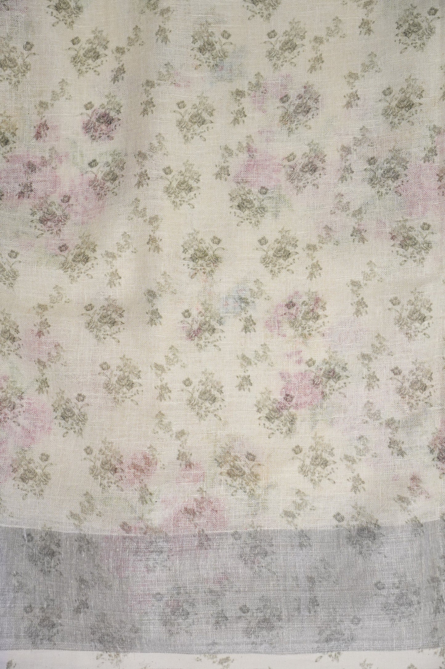 Digital Printed Pure Linen Saree - Beige