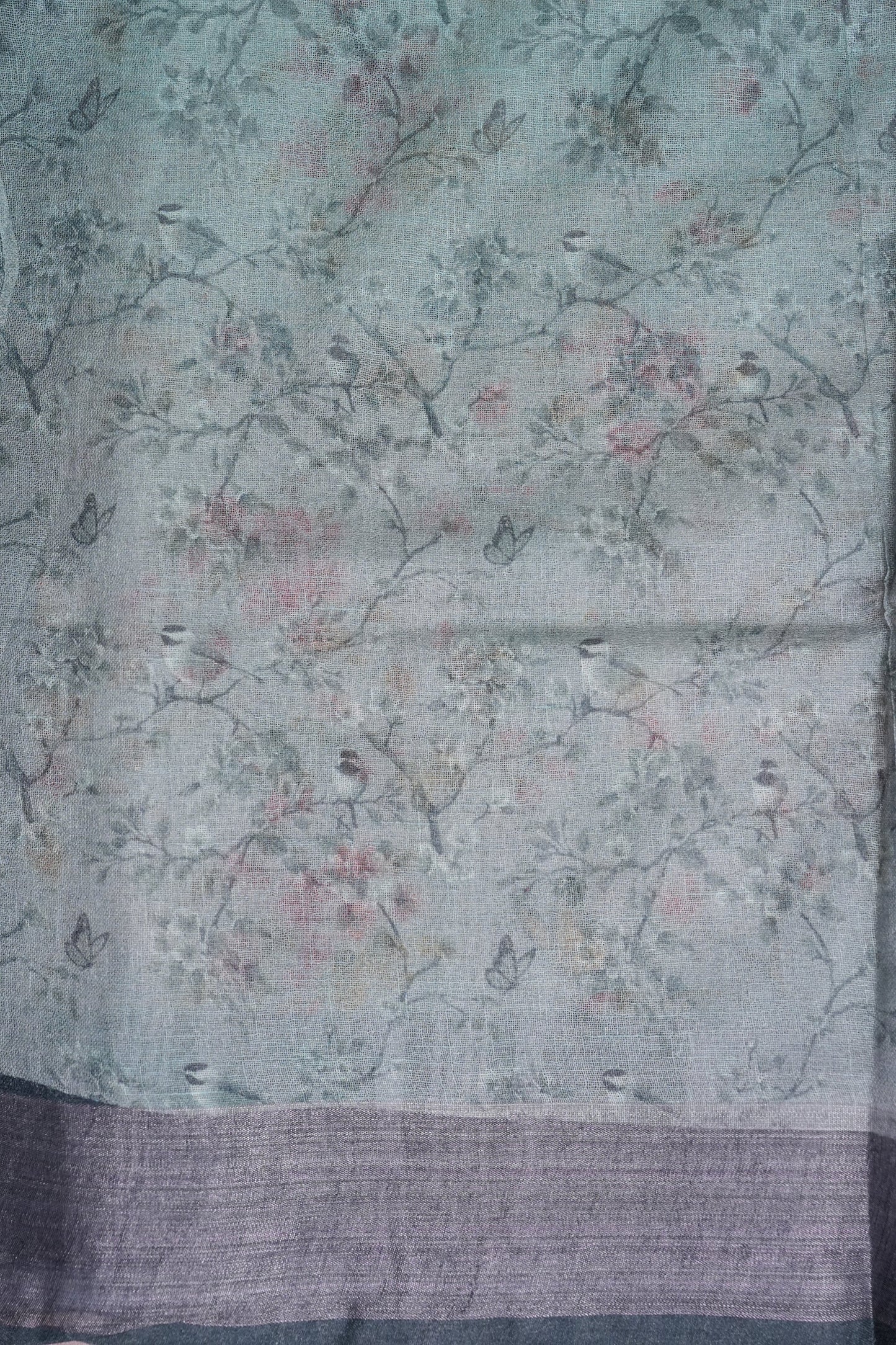 Digital Printed Pure Linen Saree - Powder Blue