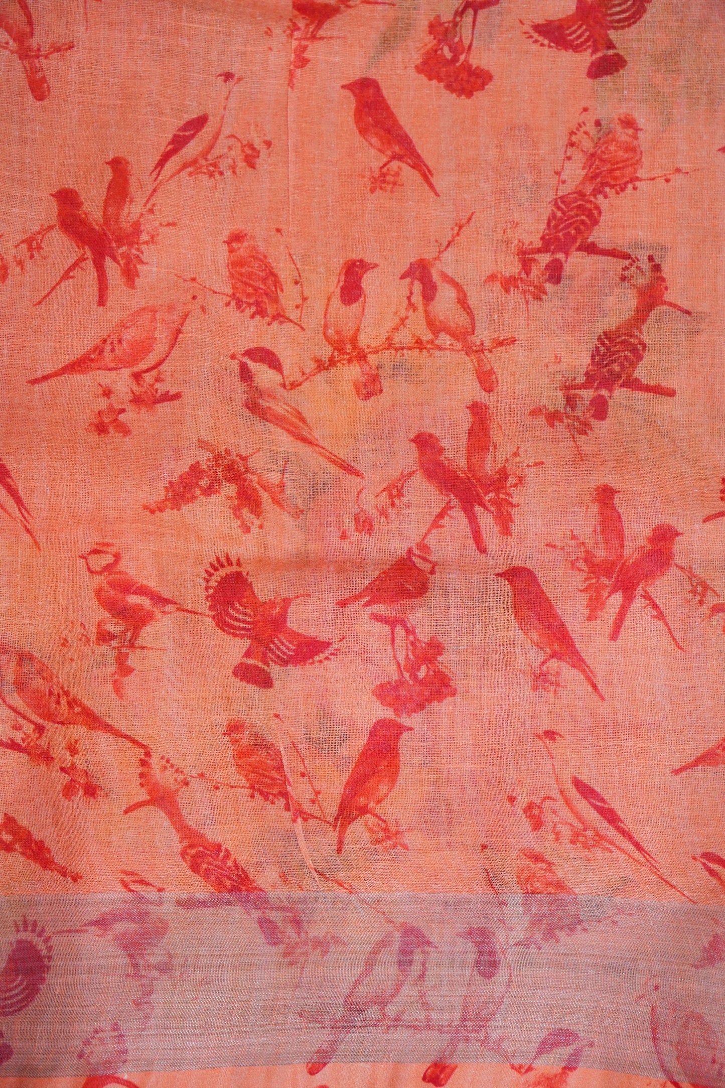 Digital Printed Pure Linen Saree - Light Orange