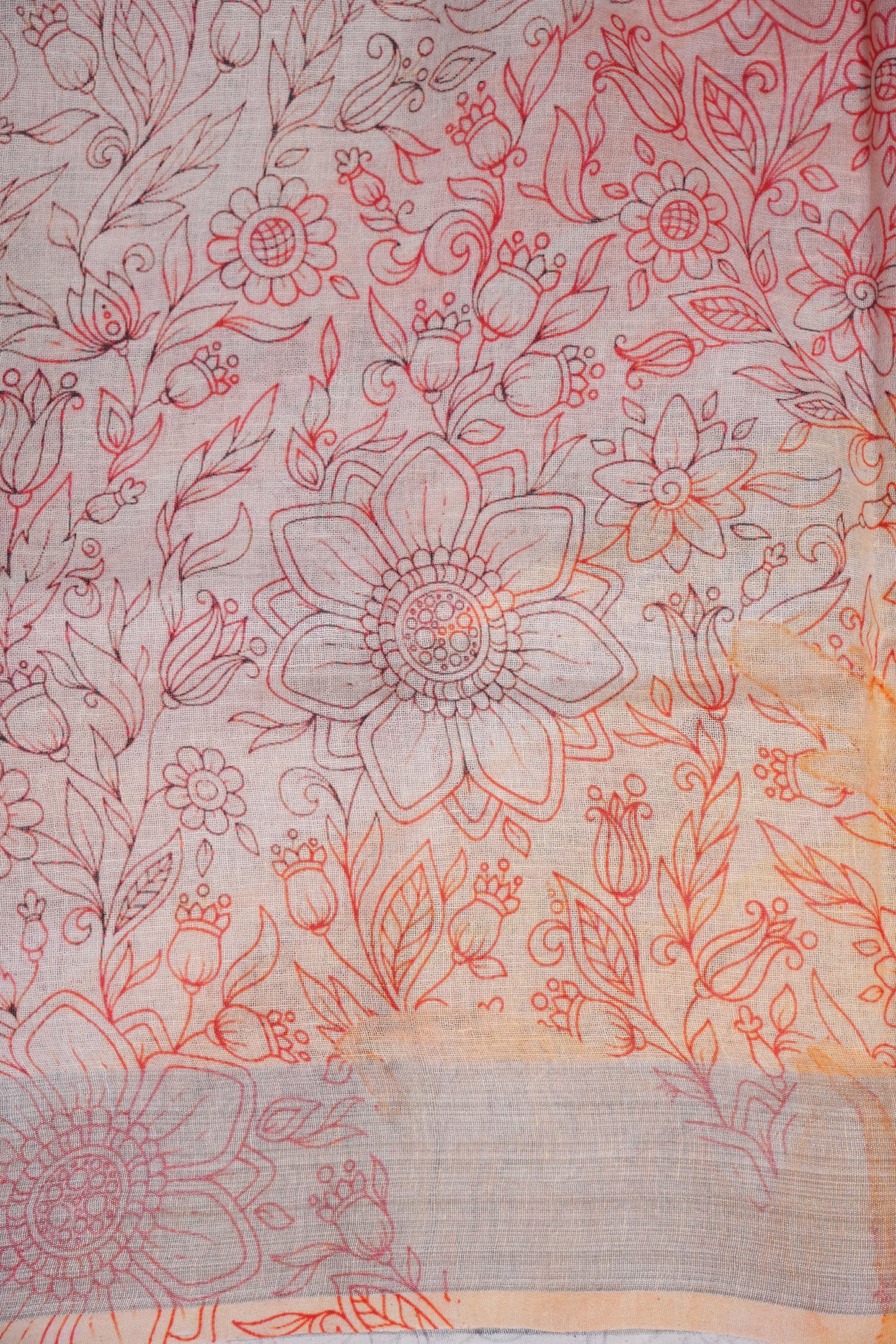 Digital Printed Pure Linen Saree - White