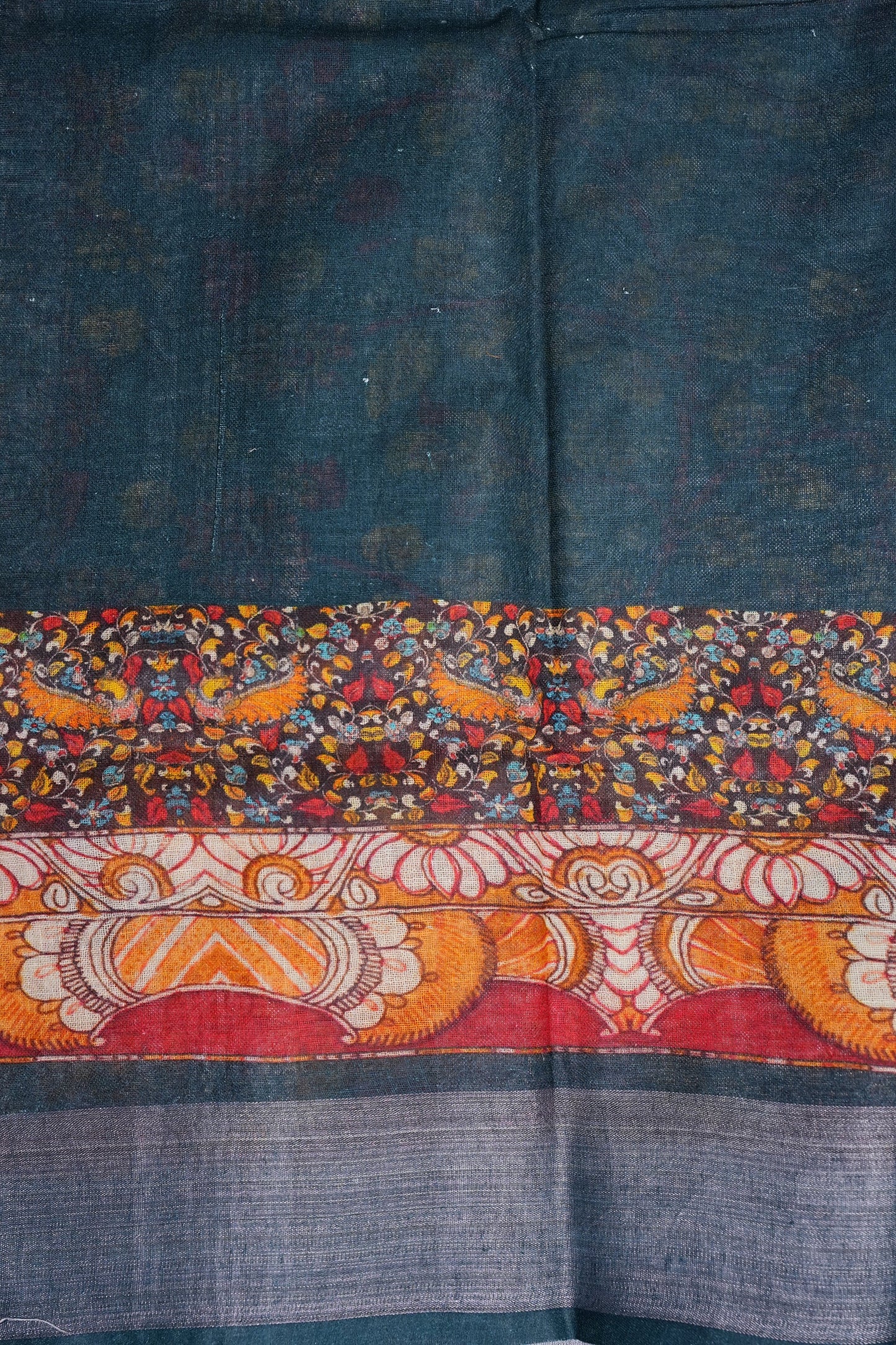Digital Printed Pure Linen Saree - Elephant Grey