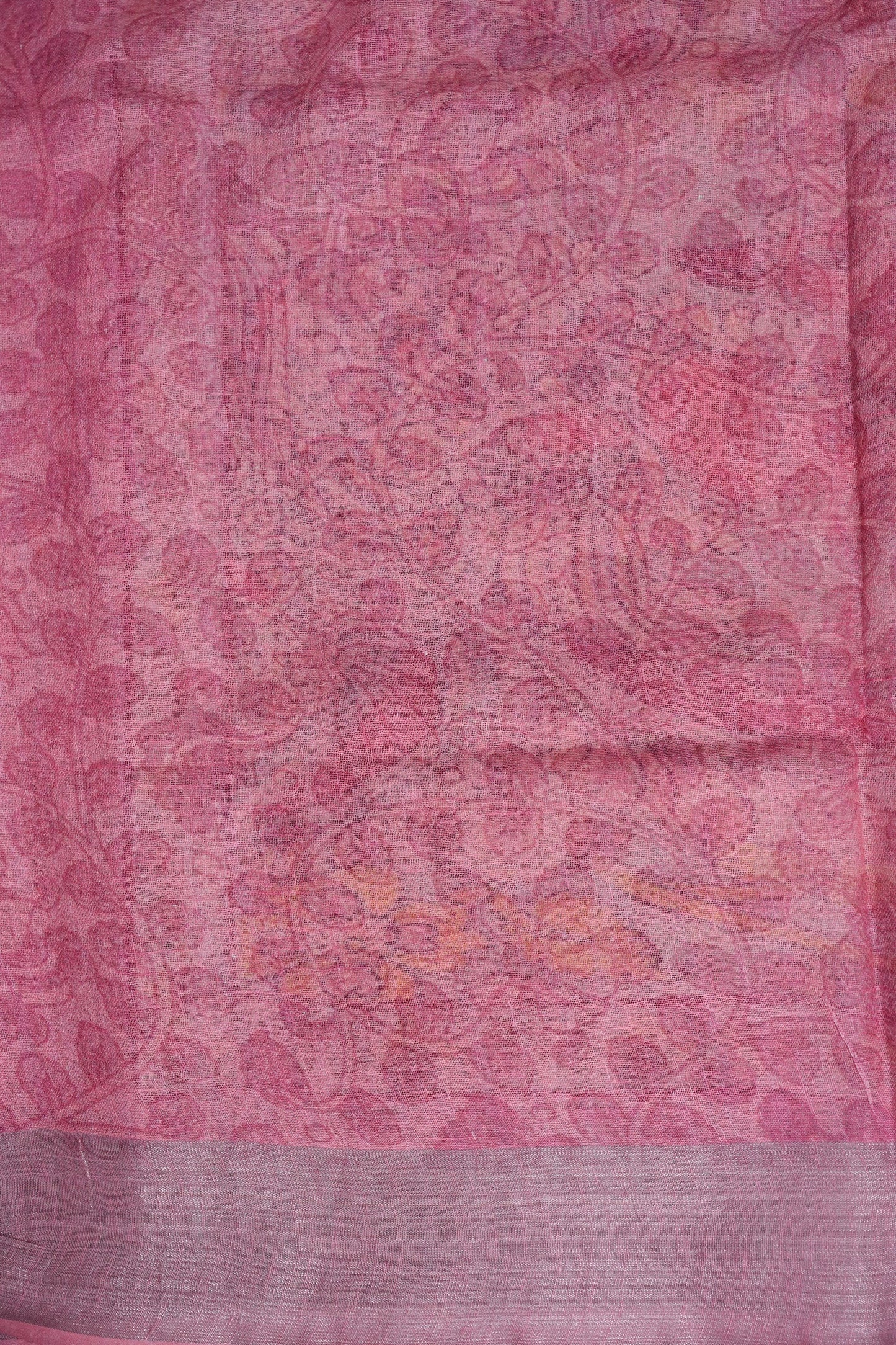 Digital Printed Pure Linen Saree - Baby Pink