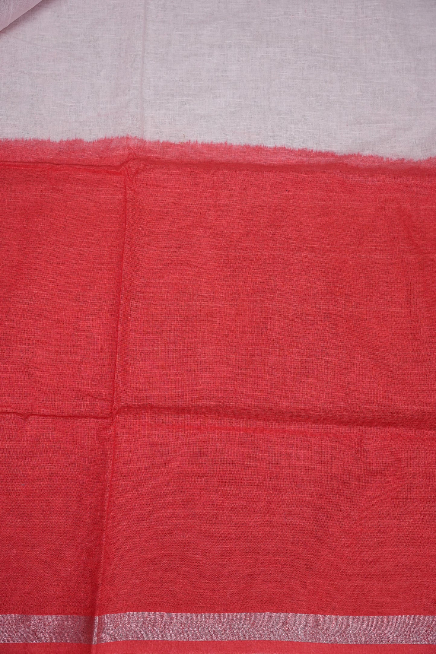 Hand Embroidery Pure Linen Saree with Tissue Border - Red & White Ombre