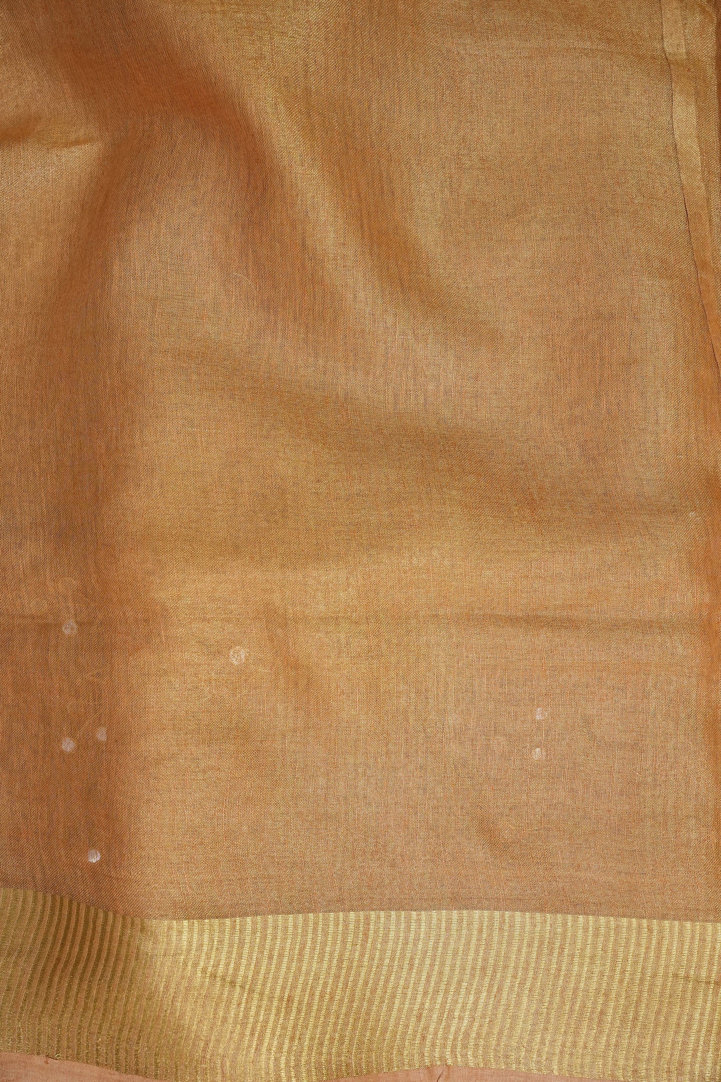 Hand Embroidered Pure Tissue Linen Silk Saree - Gold