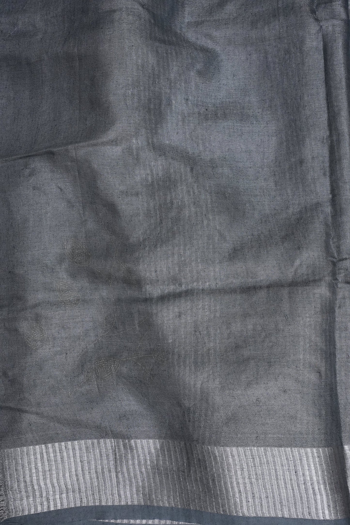 Hand Embroidered Pure Tissue Linen Silk Saree - Silver grey