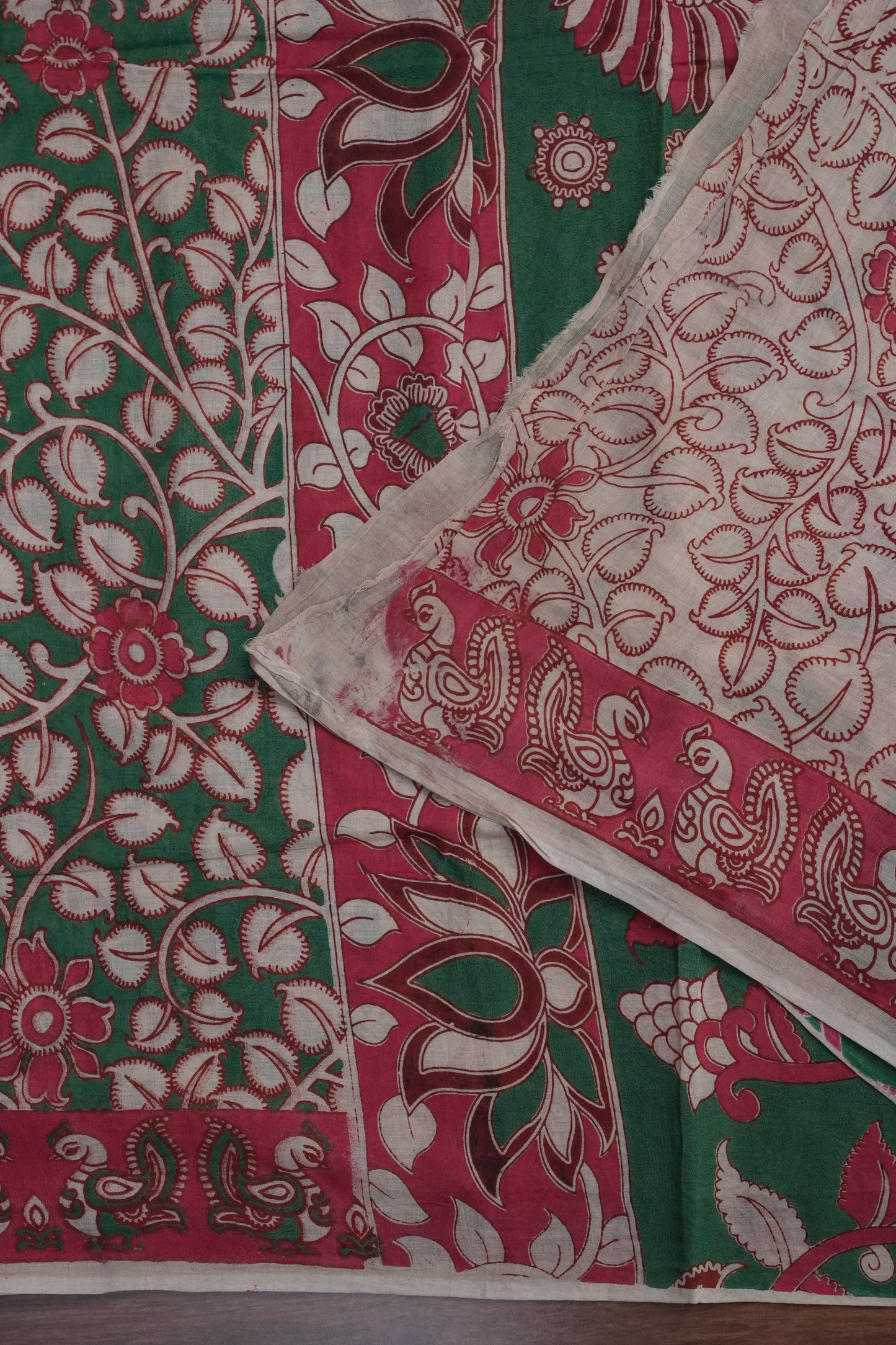 Pure Cotton Saree with Digital Kalamkari Prints – Maroon & Royal Blue