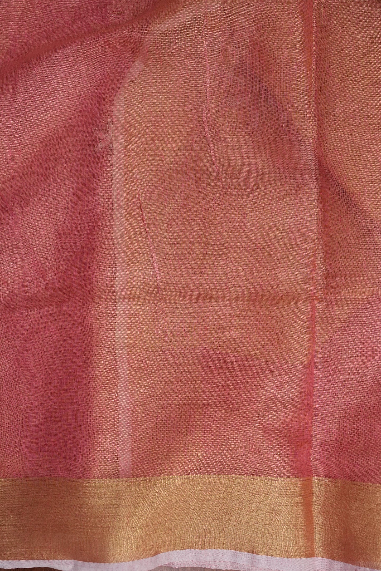 Hand Embroidered Pure Tissue Linen Silk Saree - Onion Pink & Gold