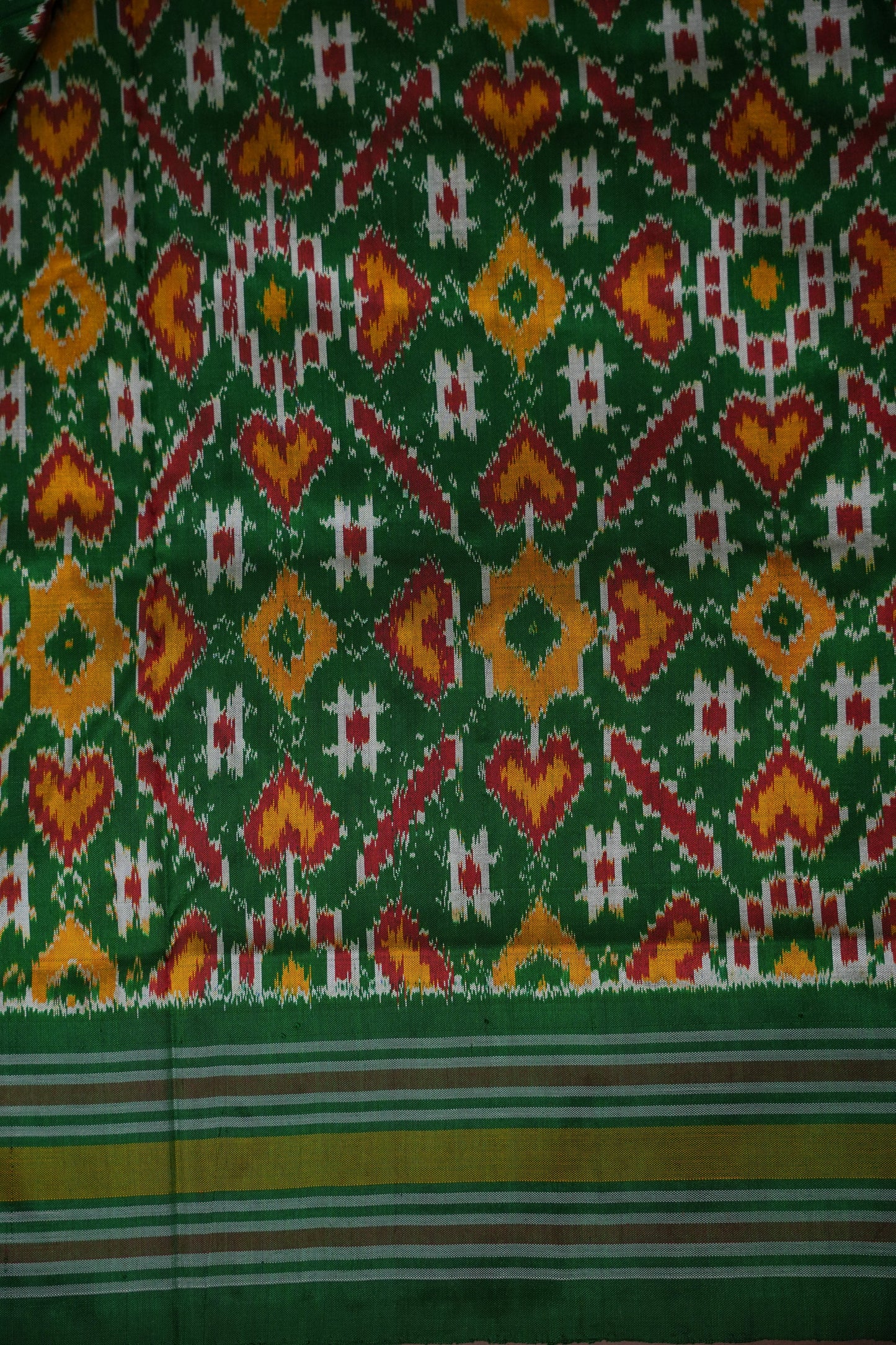 Pure Ikkat Soft Silk Saree - Pink & Emerald Green