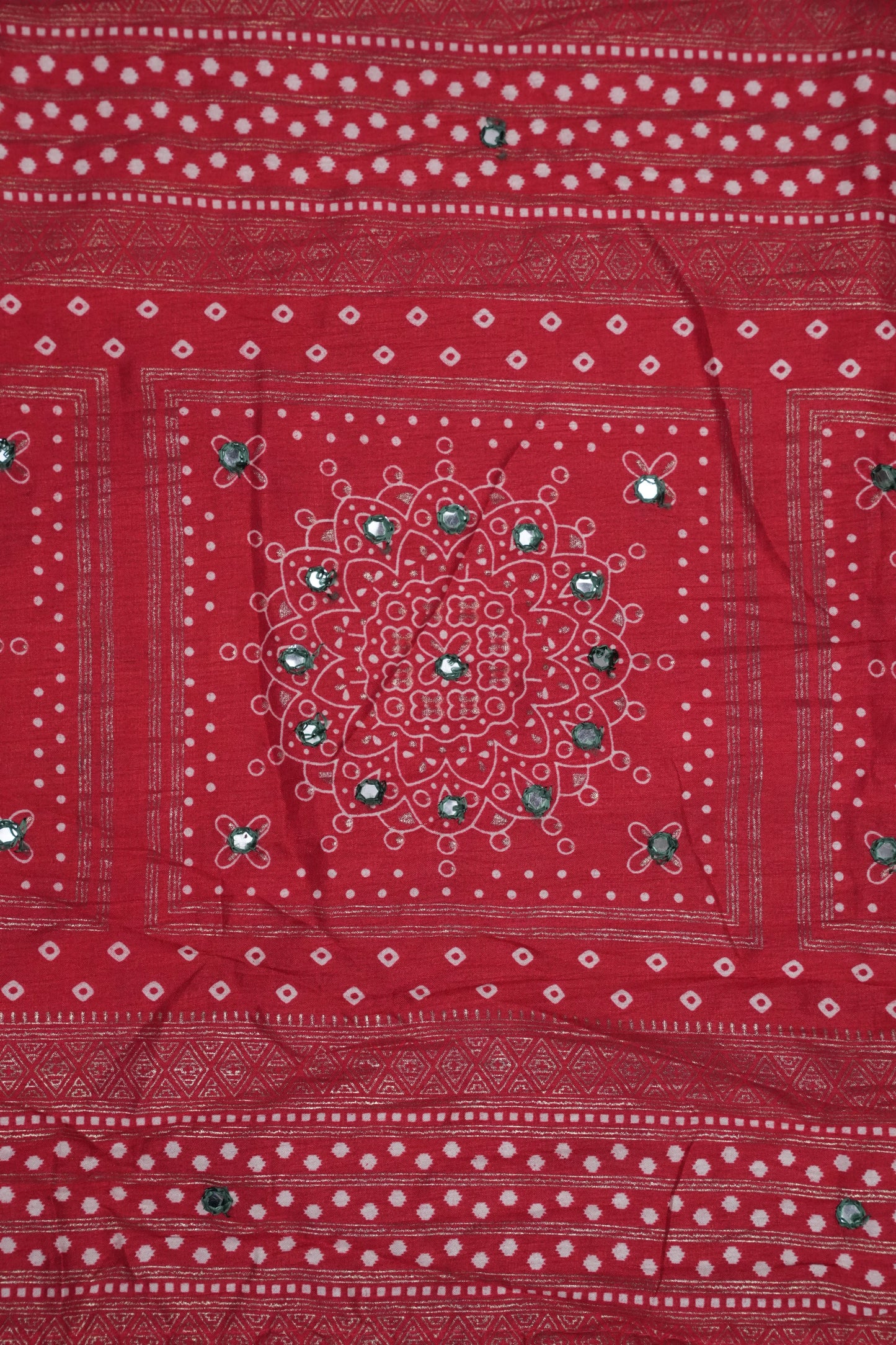 Bandhini Digital Print Semi Silk Saree-Bottle Green and Red