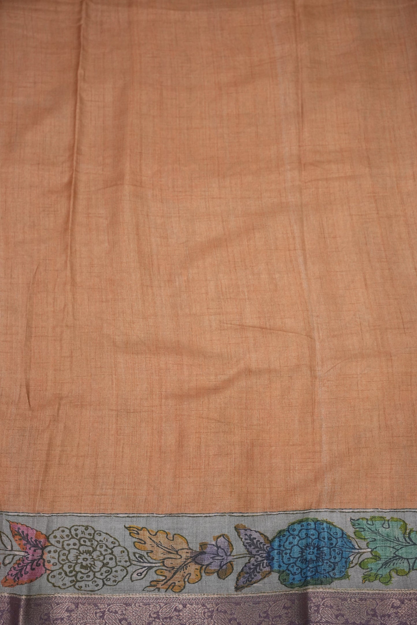 Linen Tussar Saree with Kalamkari Digital Print β Lilac Krishna Theme