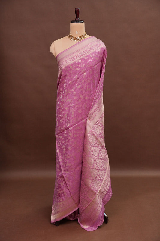 Banarasi Silk Saree β Dusty Rose Pink with Elegant Gold Zari Floral Weave