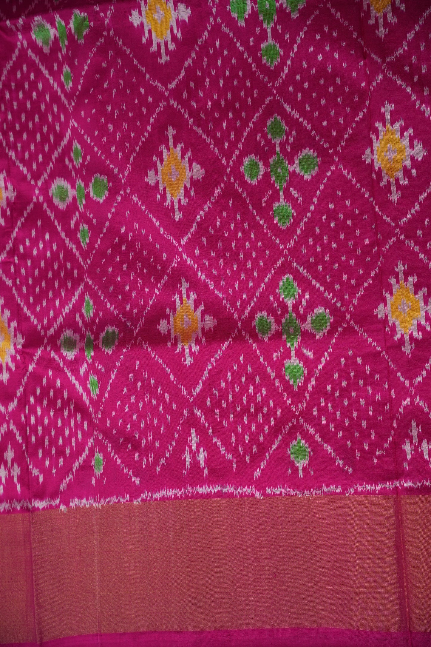 Pure Ikkat Soft Silk Saree - Parrot Green & Pink