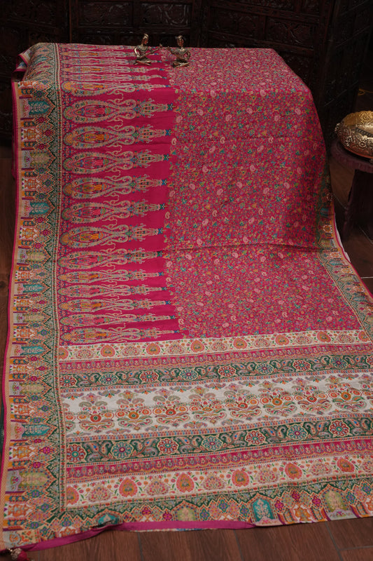 Kashmiri Pashmina Banarasi Story Telling Saree - Pink