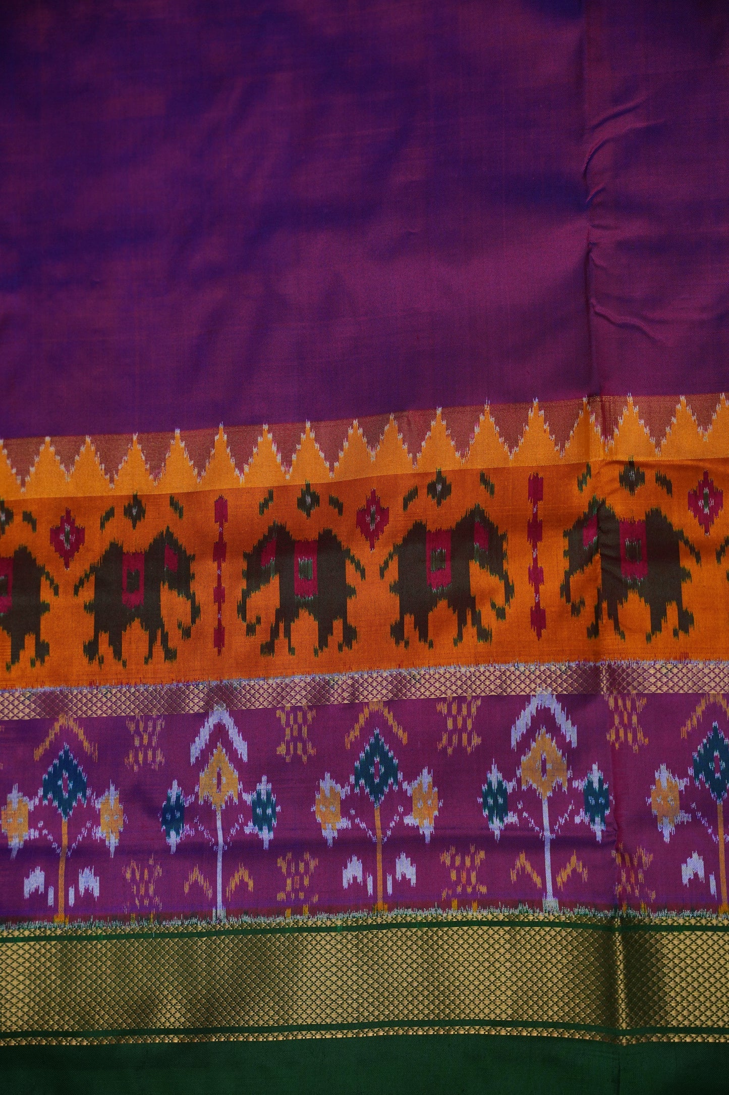 Pure Ikkat Soft Silk Saree - Bottle Green & Deep Purple