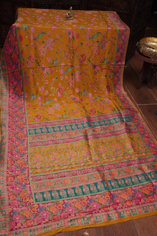 Kashmiri Pashmina Banarasi Story Telling Saree - Mustard Yellow