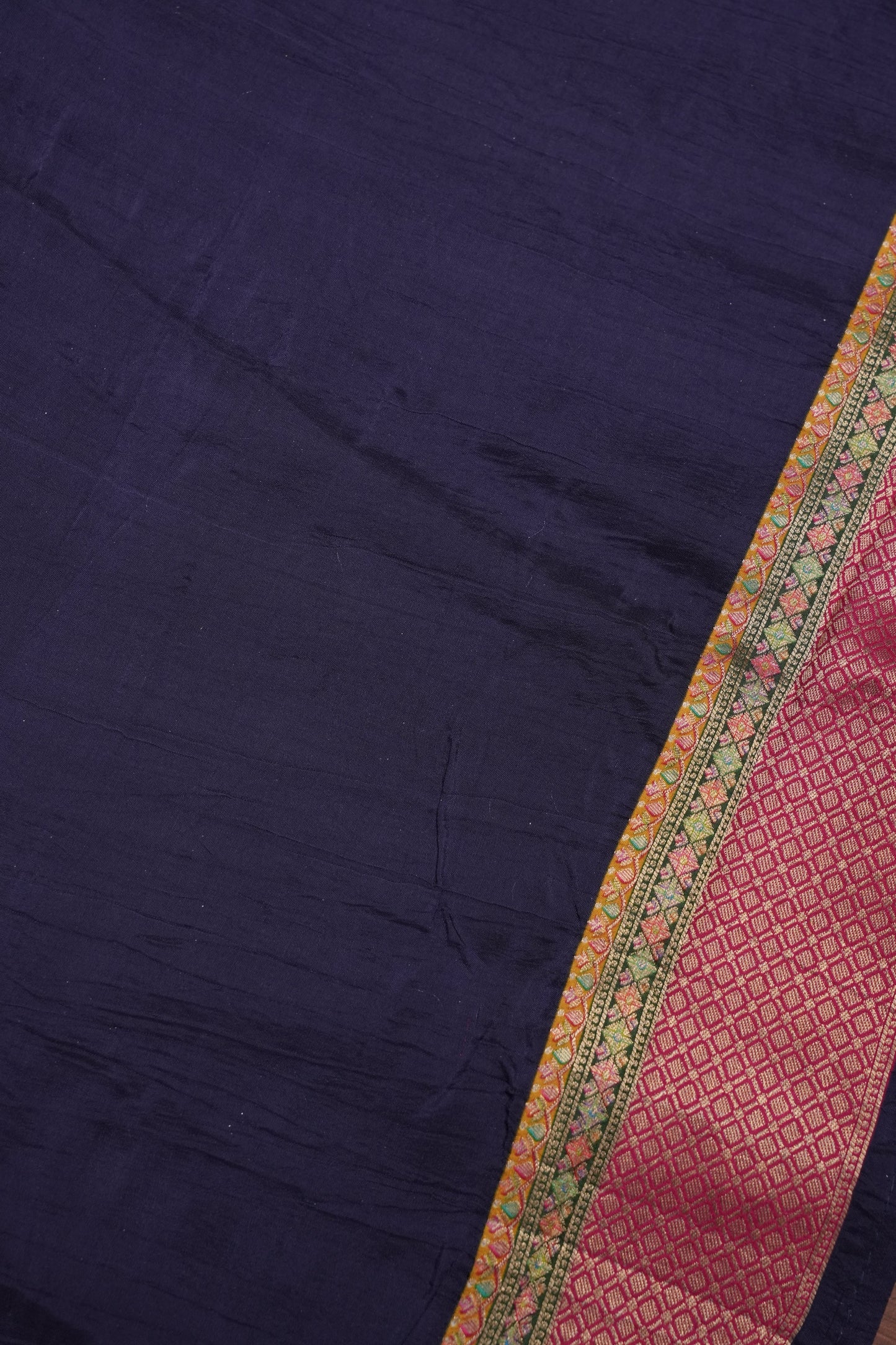 Kashmiri Pashmina Banarasi Story Telling Saree - Navy Blue & Pink