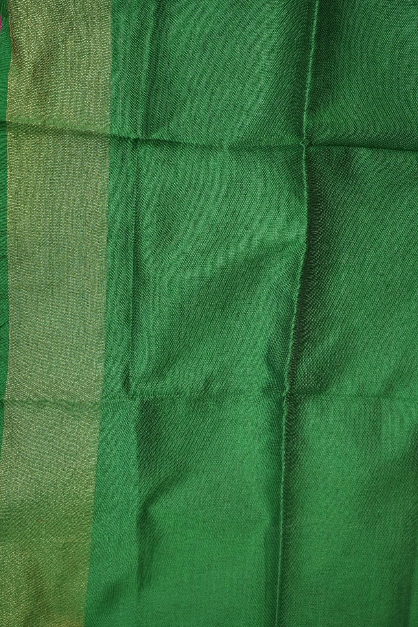 Pure Linen Saree – Vibrant Pink with Gold Zari Checks & Green Accents