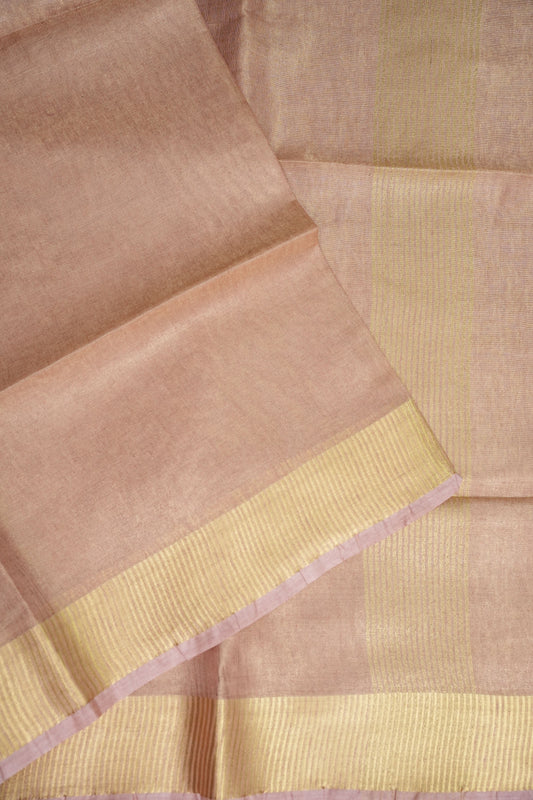 Tissue Linen Silk Saree β Soft Blush Beige with Classic Gold Zari Border