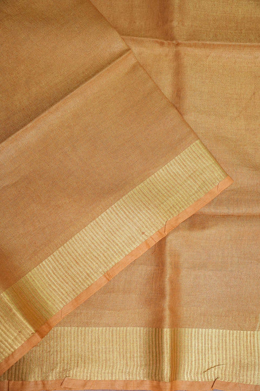 Tissue Linen Silk Saree β Honey Gold with Classic Zari Border