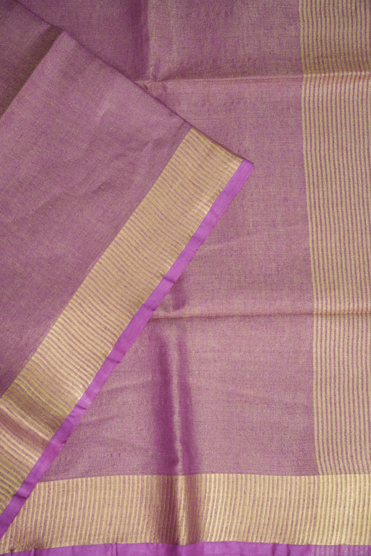 Tissue Linen Silk Saree β Soft Mauve Pink with Classic Gold Zari Border